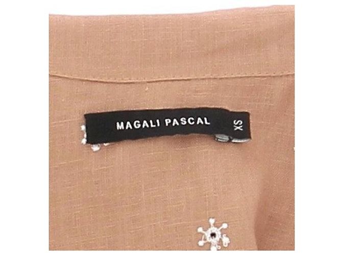 Vestido corto Magali Pascal de lino marrón con bordado blanco Castaño - vista 5