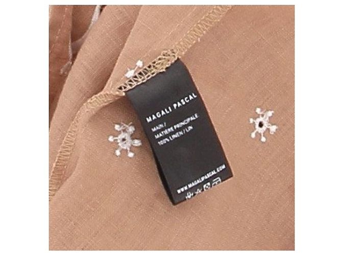 Vestido corto Magali Pascal de lino marrón con bordado blanco Castaño - vista 6