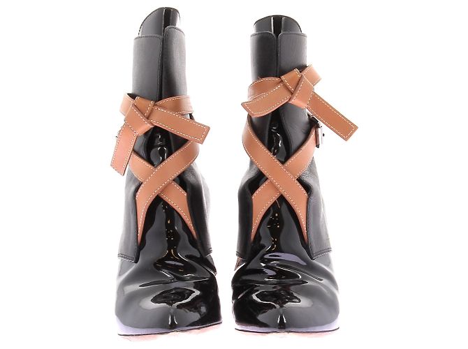 Louis Vuitton Botines de tacón de cuero brillante Negro - vista 4