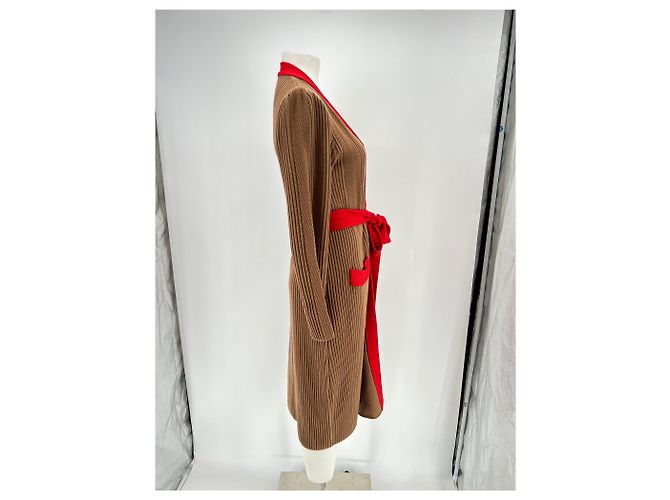 Autre Marque LA DOUBLE J Wollcardigan lang Camel und Rot Kamel - Ansicht 3