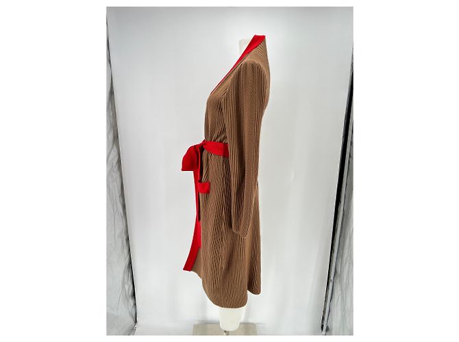Autre Marque LA DOUBLE J Wollcardigan lang Camel und Rot Kamel - Ansicht 4