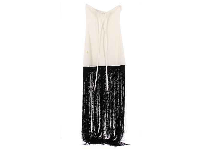 Autre Marque ONORI Maxikleid weiß mit schwarzen Fransen - Ansicht 2