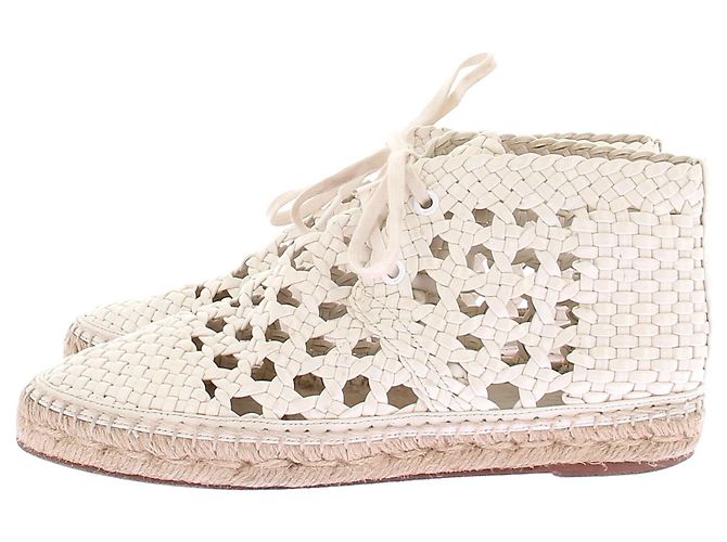 Baskets espadrilles Céline en cuir tissé blanc - vue 3