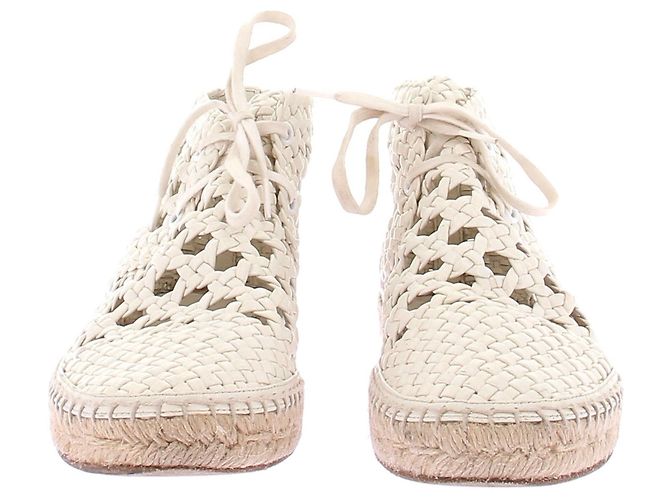Baskets espadrilles Céline en cuir tissé blanc - vue 4