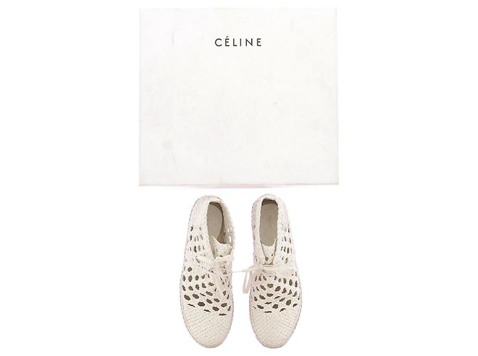 Baskets espadrilles Céline en cuir tissé blanc - vue 9