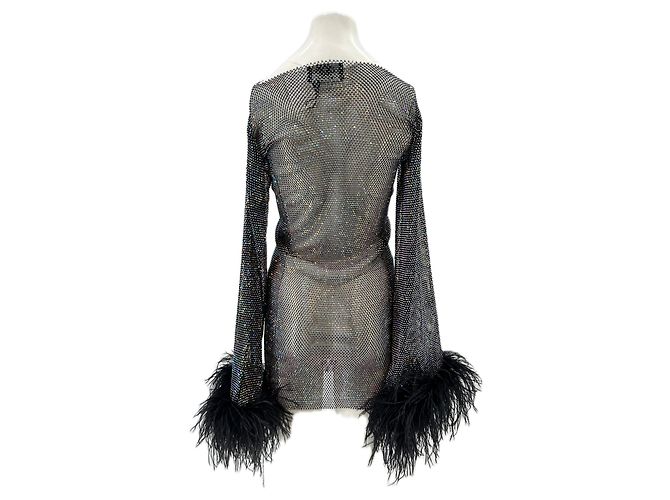 Autre Marque Abito con strass e piume Nero - vista 2