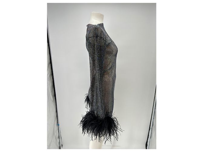 Autre Marque Abito con strass e piume Nero - vista 3