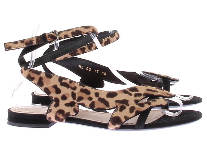 Sandali piatti Dior stampa leopardata scamosciati e pelliccia beige 38 - vista 2