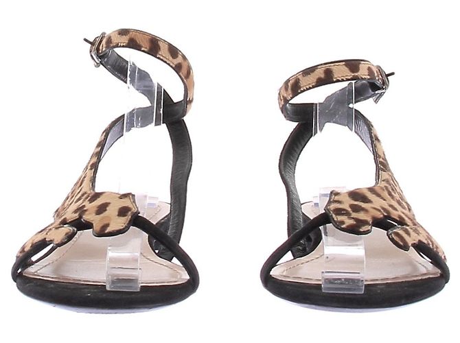 Sandali piatti Dior stampa leopardata scamosciati e pelliccia beige 38 - vista 4
