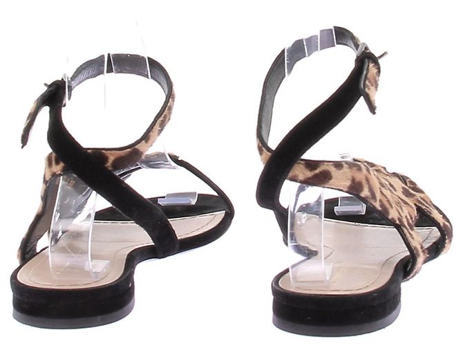 Sandali piatti Dior stampa leopardata scamosciati e pelliccia beige 38 - vista 5