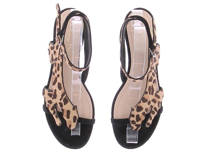 Sandali piatti Dior stampa leopardata scamosciati e pelliccia beige 38 - vista 6