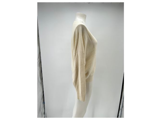 Eric Bompard Suéter bege de cashmere com decote em V - vista 3