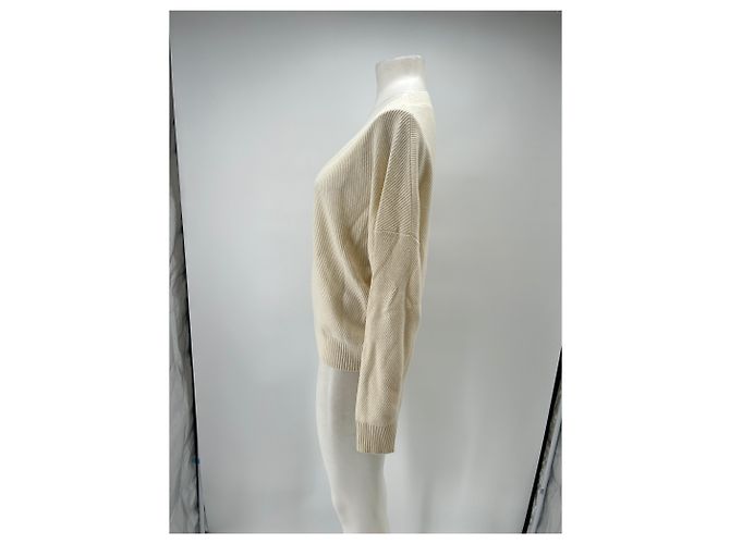 Eric Bompard Suéter bege de cashmere com decote em V - vista 4