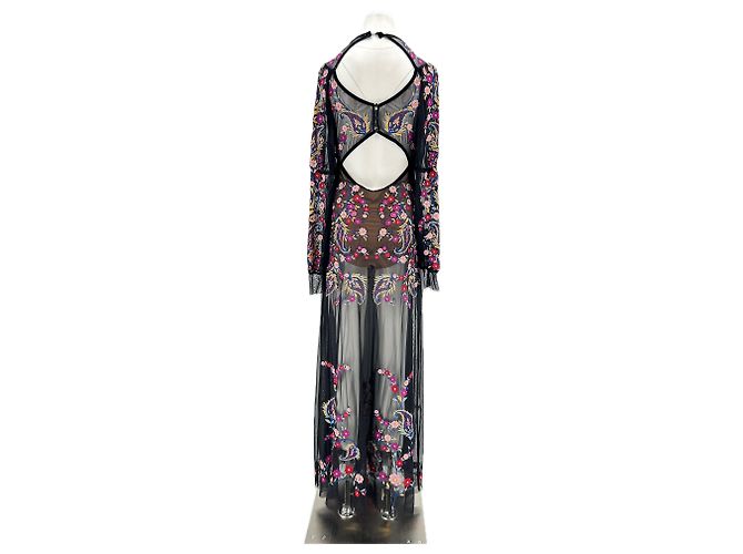 Autre Marque Robe noire brodée de fleurs Black - view 2