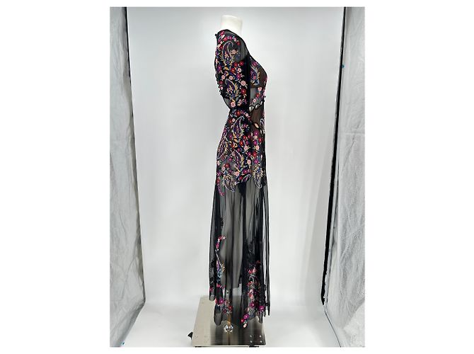 Autre Marque Robe noire brodée de fleurs Black - view 3