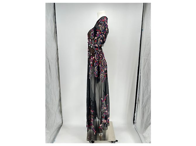 Autre Marque Robe noire brodée de fleurs Black - view 4