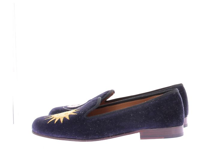 Stubbs & Wootton Mocassini in velluto blu marino sole e luna Blu navy - vista 3