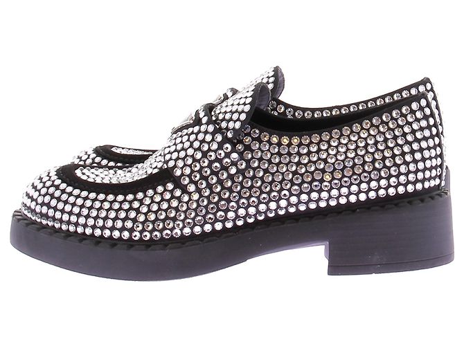 Mocassini Prada con Strass in Pelle Argentata 37 Argento - vista 3
