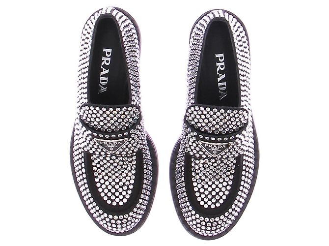 Mocassini Prada con Strass in Pelle Argentata 37 Argento - vista 6