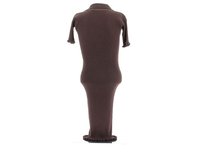 Bottega Veneta Maxikleid aus brauner Wolle mit grüner Paspel - Ansicht 2