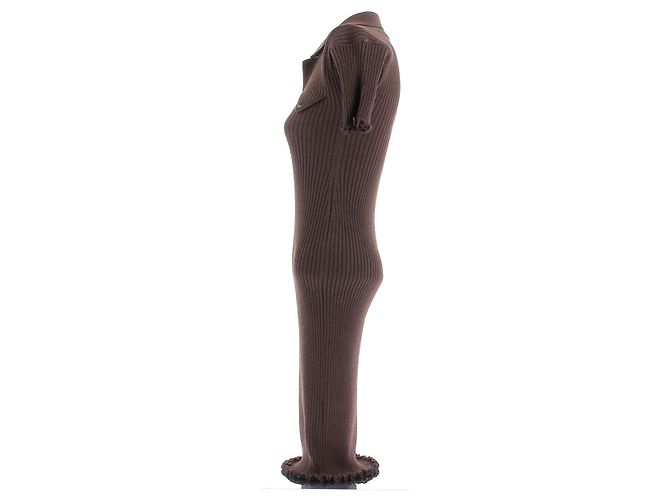 Bottega Veneta Maxikleid aus brauner Wolle mit grüner Paspel - Ansicht 4