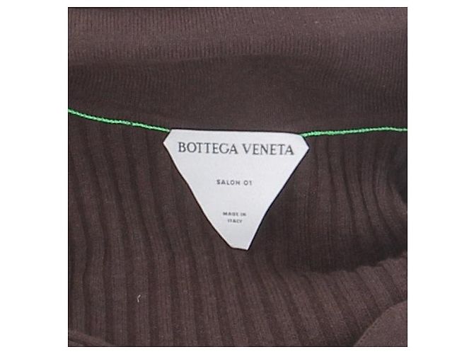 Bottega Veneta Maxikleid aus brauner Wolle mit grüner Paspel - Ansicht 5