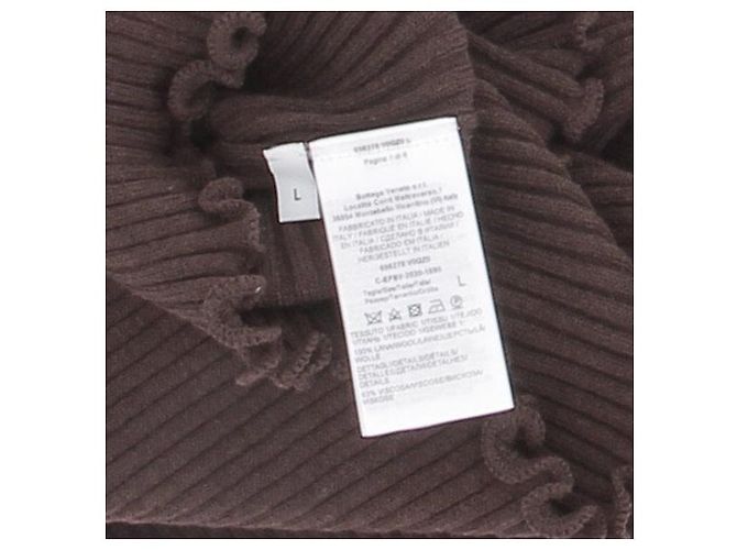 Bottega Veneta Maxikleid aus brauner Wolle mit grüner Paspel - Ansicht 6