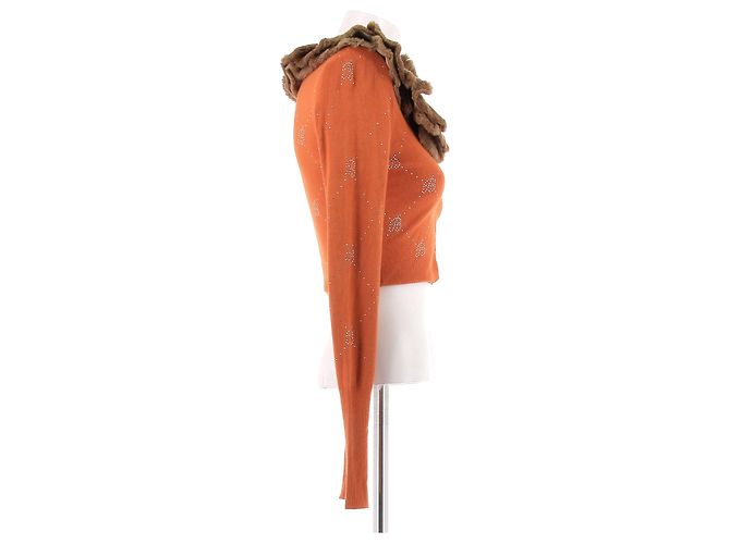 Top corto naranja Blumarine con cuello de piel sintética - vista 3