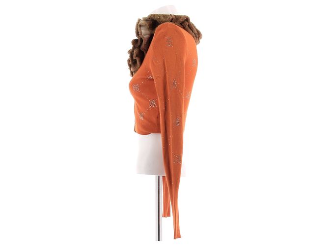 Top corto naranja Blumarine con cuello de piel sintética - vista 4