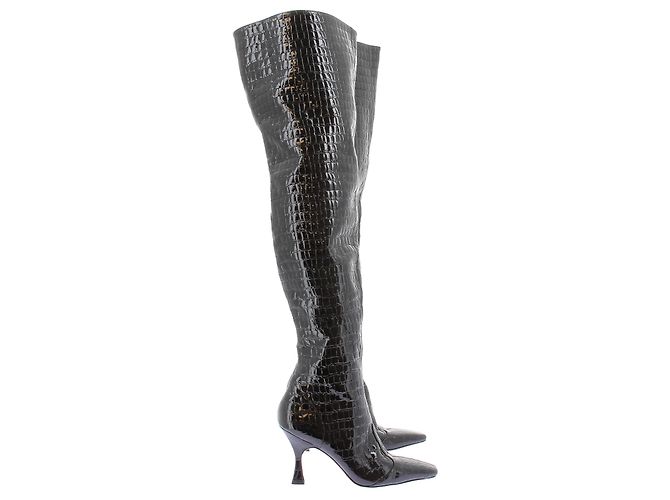 Autre Marque Botas de tacón de cuero charol Negro - vista 2