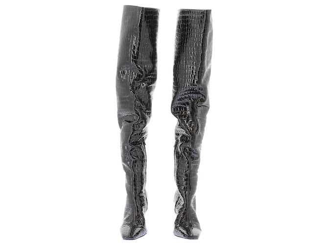 Autre Marque Botas de tacón de cuero charol Negro - vista 4