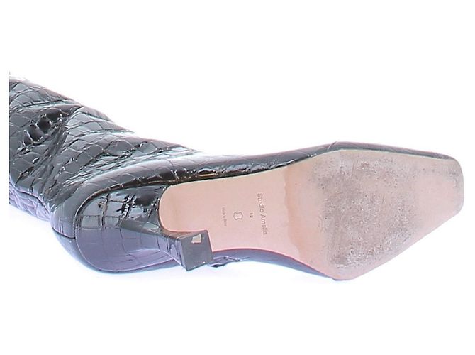 Autre Marque Botas de tacón de cuero charol Negro - vista 6