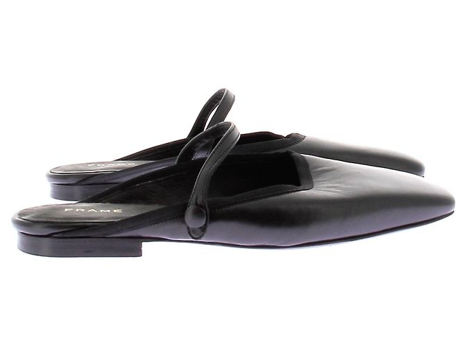 Mule Frame Denim in pelle nera con punta quadrata Nero - vista 2