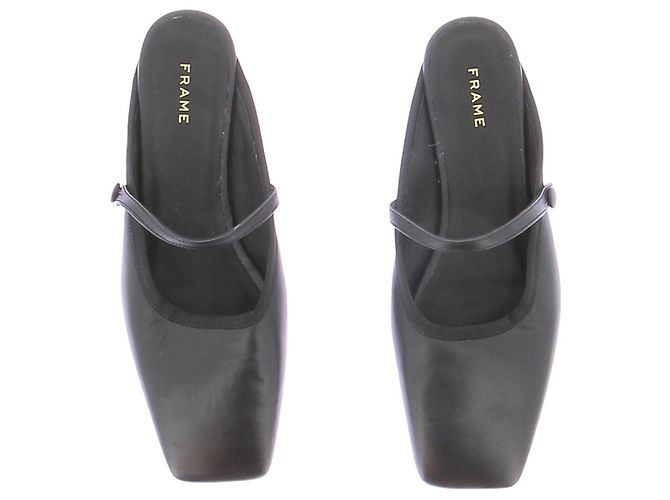 Mule Frame Denim in pelle nera con punta quadrata Nero - vista 6