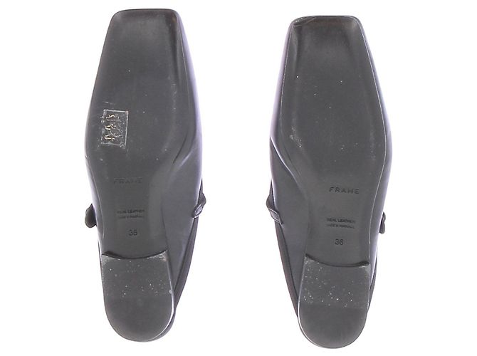 Mule Frame Denim in pelle nera con punta quadrata Nero - vista 7
