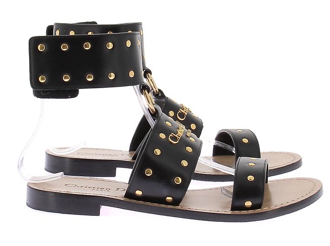 Sandali Dior in pelle nera con borchie dorate Nero - vista 2