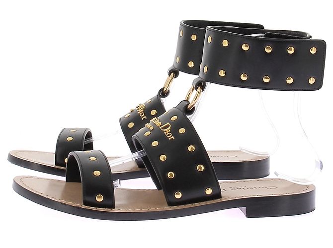 Sandali Dior in pelle nera con borchie dorate Nero - vista 3