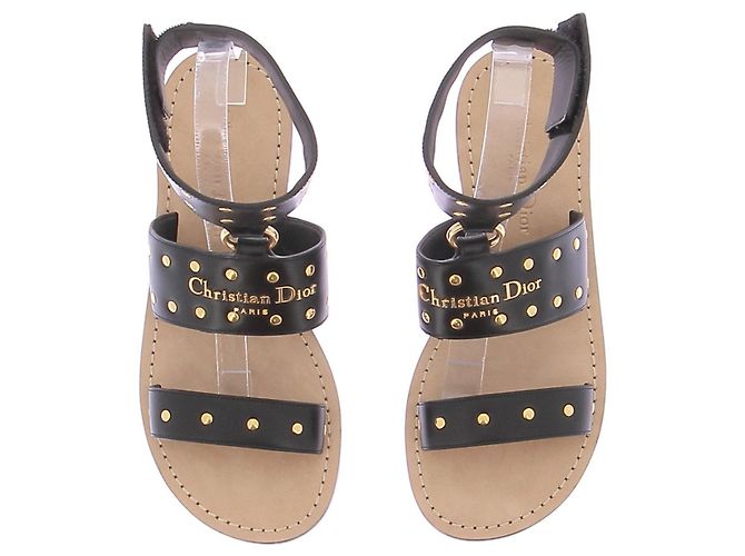 Sandali Dior in pelle nera con borchie dorate Nero - vista 6