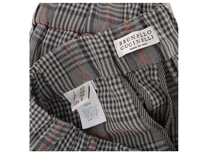 Pantalones de lino con estampado tartán Brunello Cucinelli Beige - vista 5