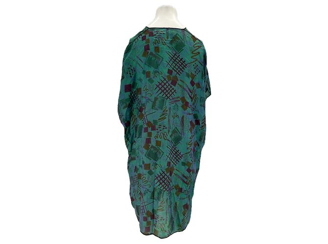 Autre Marque Vestido sarong de seda verde con patrón geométrico - vista 2