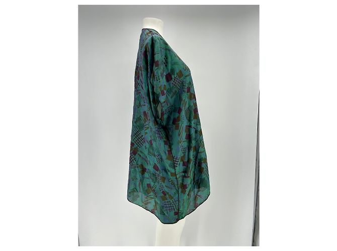 Autre Marque Vestido sarong de seda verde con patrón geométrico - vista 3