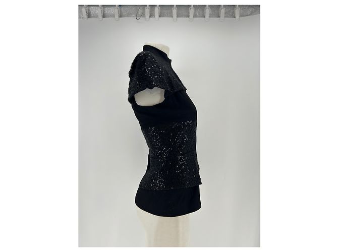 Autre Marque Top LYUBOV in lana nera con paillettes e zip Nero - vista 3