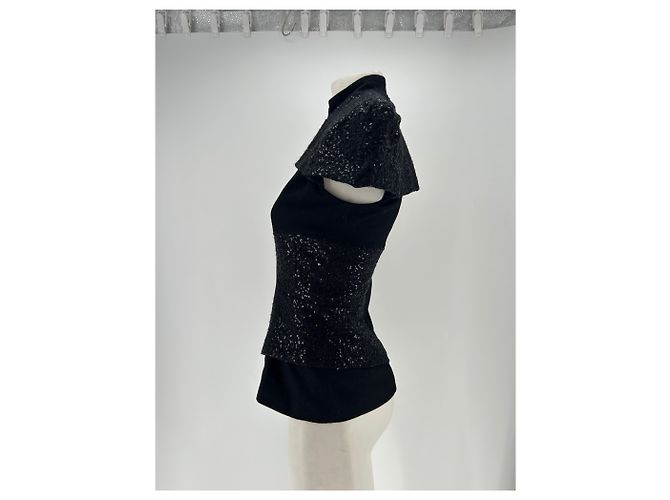 Autre Marque Top LYUBOV in lana nera con paillettes e zip Nero - vista 4