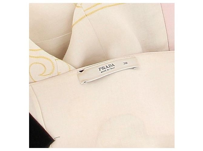 Vestido Prada crema con bordado rosa Beige - vista 8
