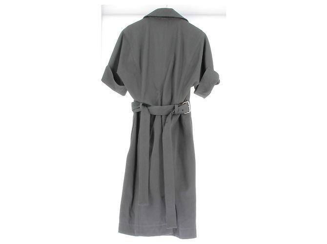 Vestido midi Bottega Veneta caqui de algodón con cinturón - vista 2