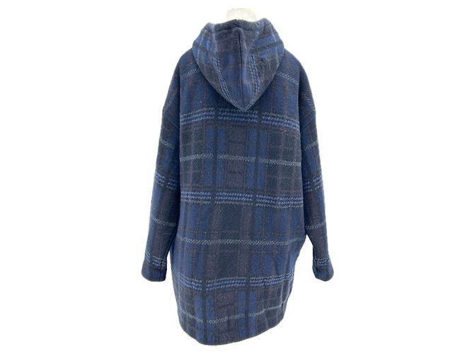 Eric Bompard checked wool jacket with hood blue - view 2