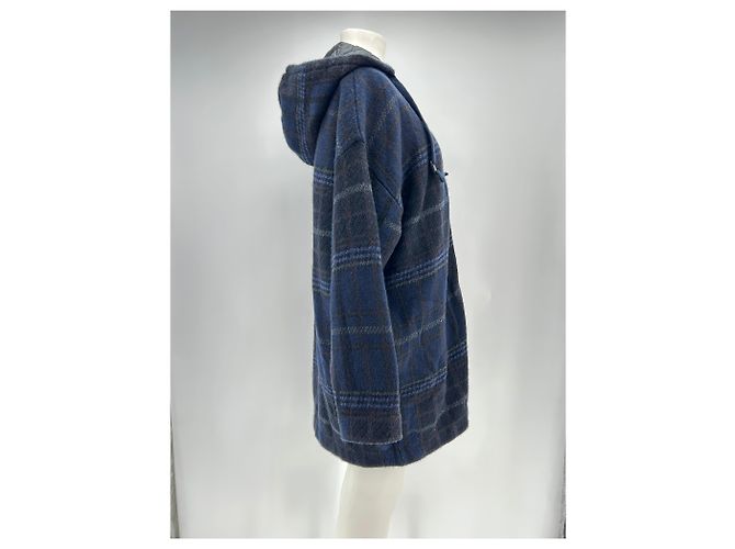 Eric Bompard checked wool jacket with hood blue - view 3