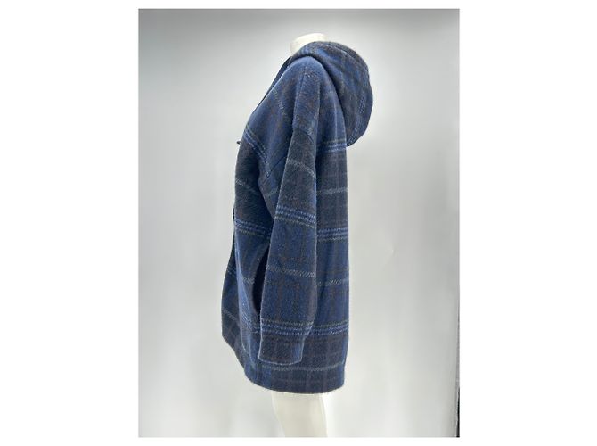 Eric Bompard checked wool jacket with hood blue - view 4