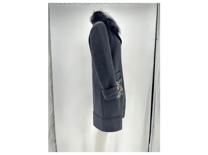 Prada Grau Woll- und Kaschmirmantel Schwarz - Ansicht 3