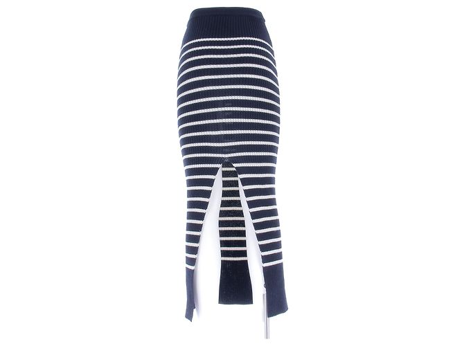 Falda larga Christian Dior de lana a rayas azul marino - vista 2